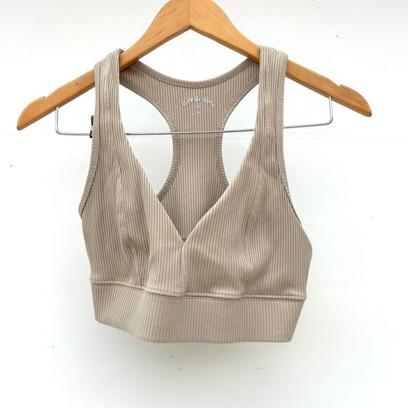 Year Of Ours Ribbed Tess V Sports Bra Racerback Caribou Medium Beige Yoga - Picture 3 of 7